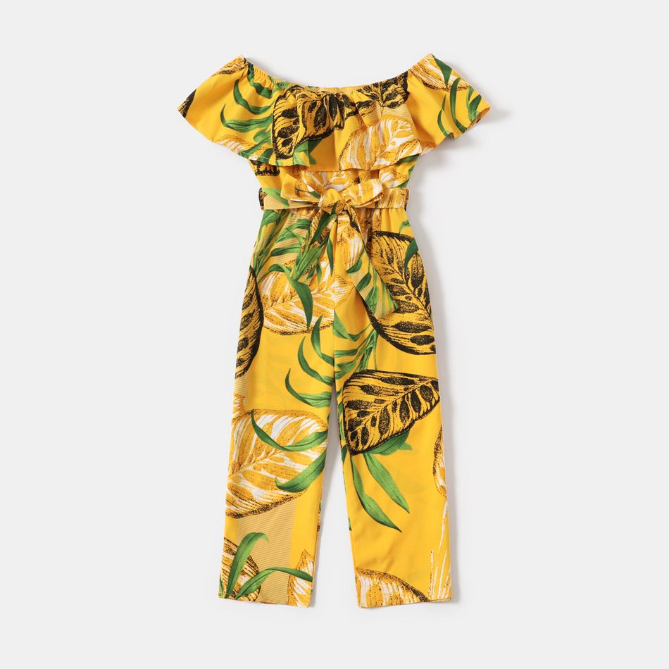 All Over Plants Print Yellow Off Shoulder Strapless Ruffle Belted Jumpsuit for Mom and Me Yellow big image 6