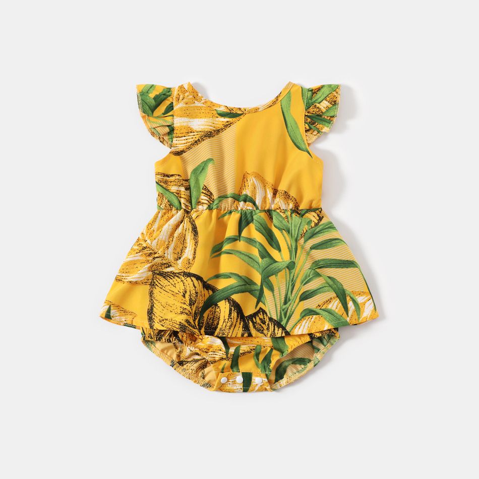 All Over Plants Print Yellow Off Shoulder Strapless Ruffle Belted Jumpsuit for Mom and Me Yellow big image 7