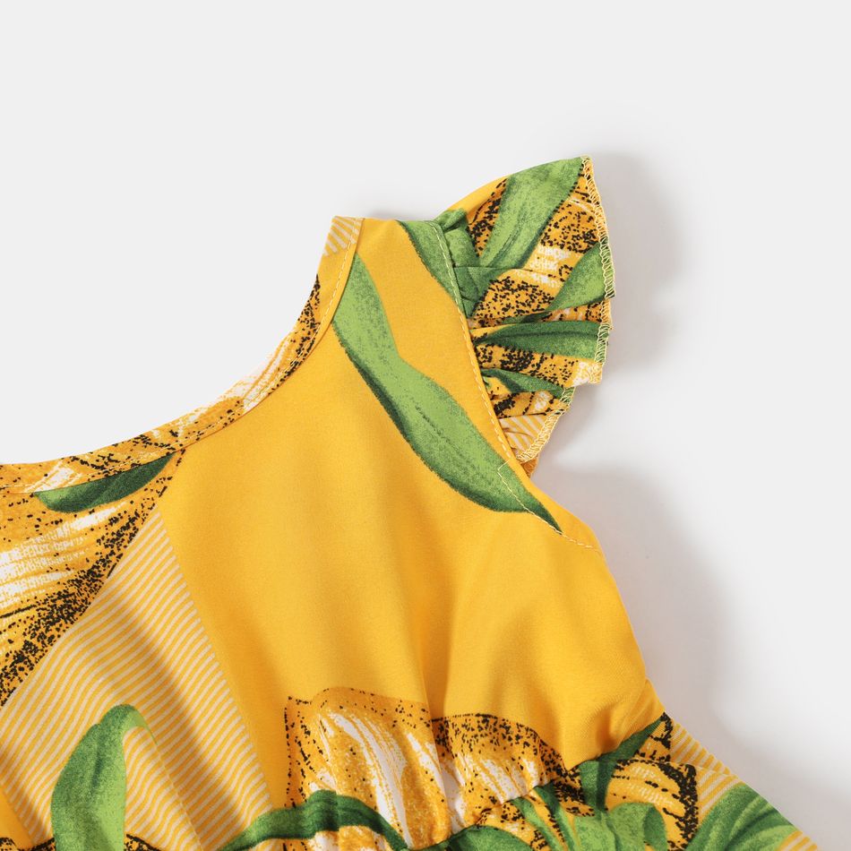 All Over Plants Print Yellow Off Shoulder Strapless Ruffle Belted Jumpsuit for Mom and Me Yellow big image 8