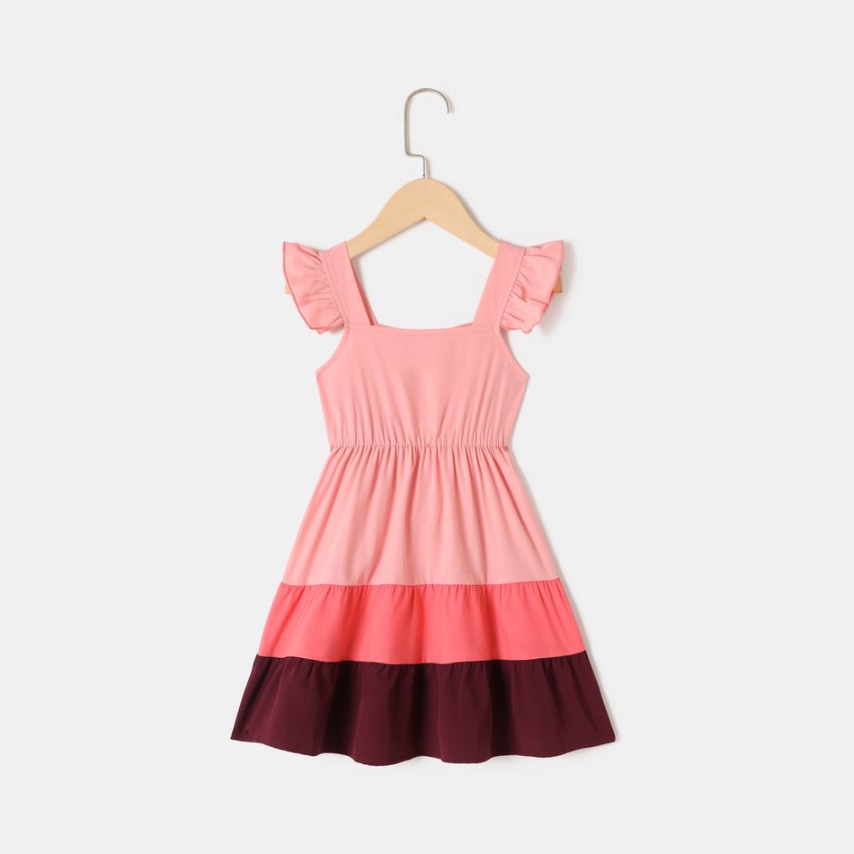 Colorblock Square Neck Flutter-sleeve Tiered Dress for Mom and Me Colorful big image 6