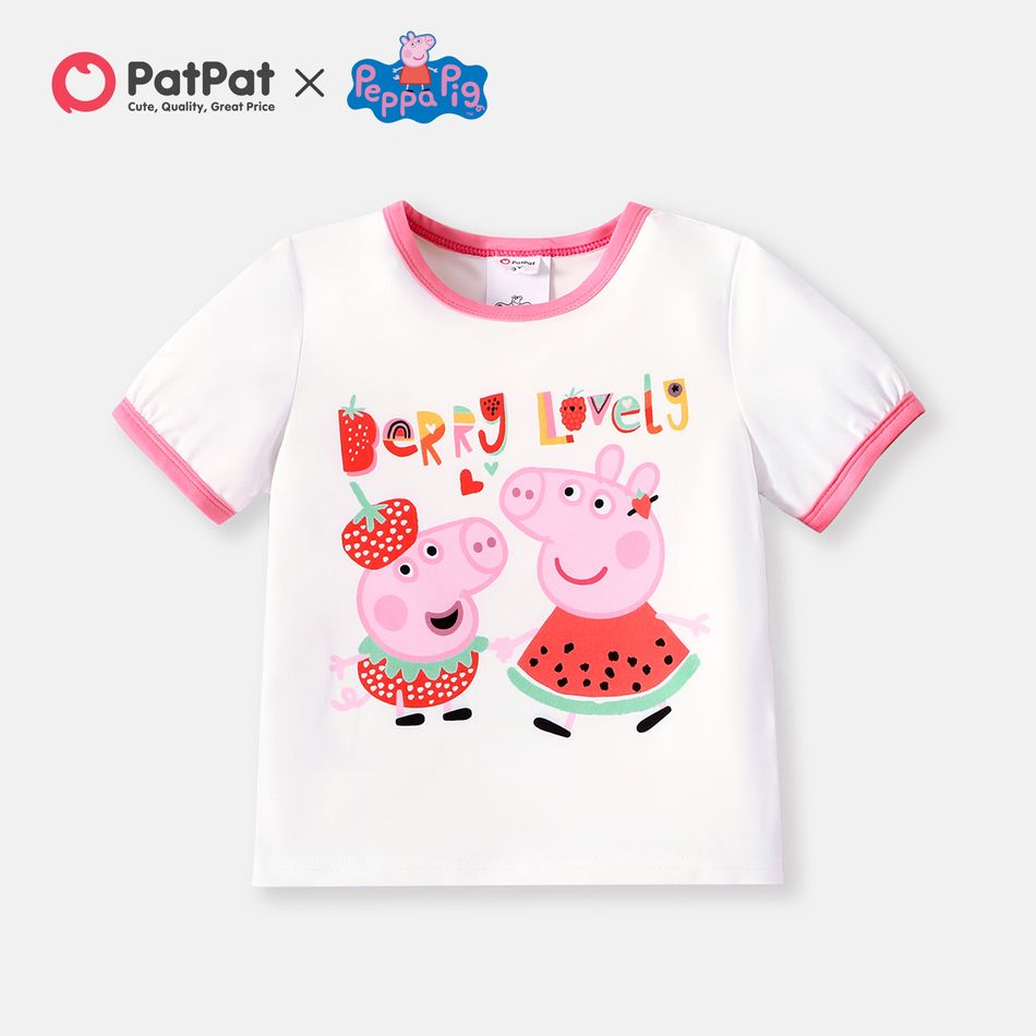 peppa pig menininha camiseta manga curta/vestido sem mangas/calça rosa com estampa de cereja Branco