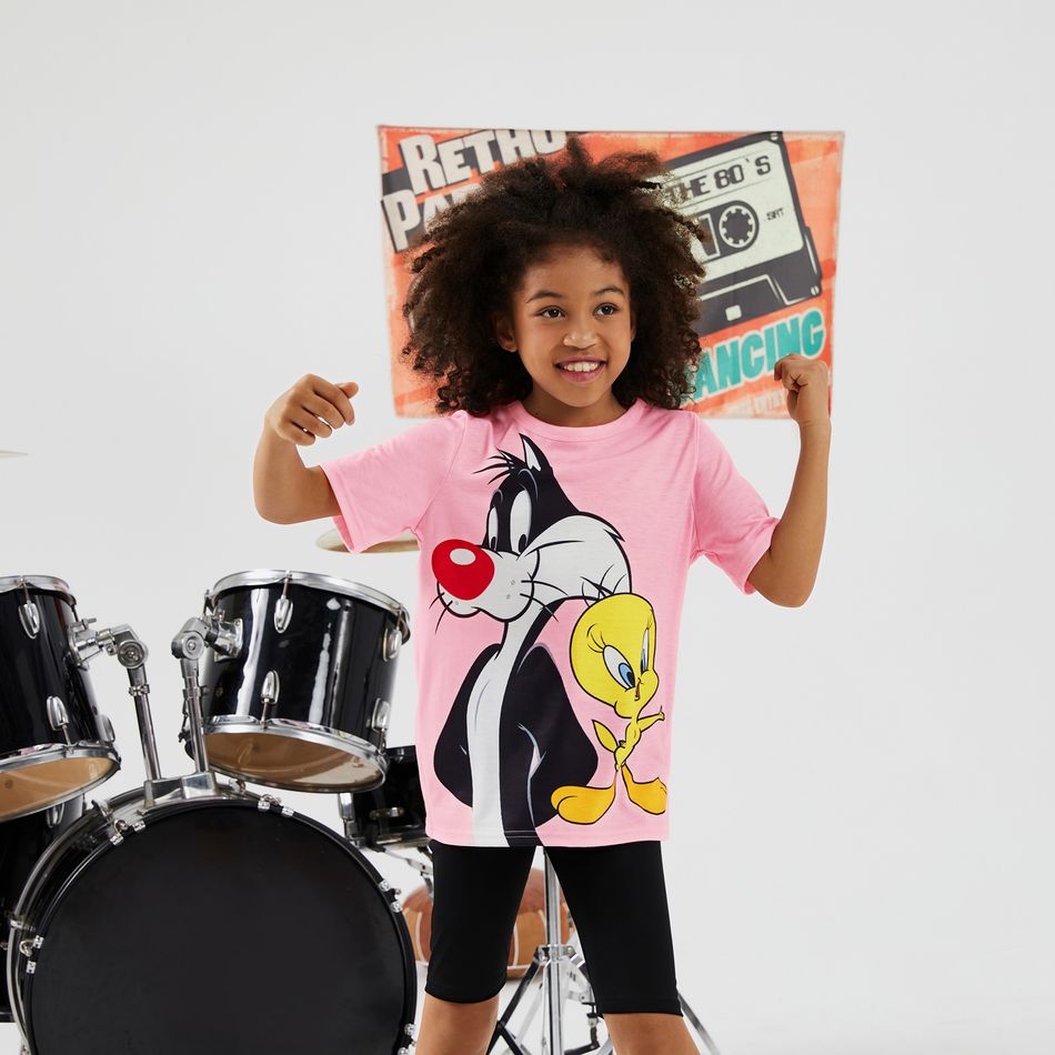 Looney Tunes 2pcs Kid Girl Animal Print Short-sleeve Pink Tee and Black Shorts Set Pink big image 7