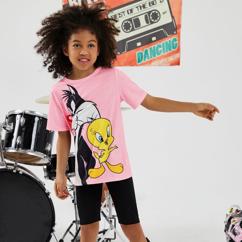 Looney Tunes 2pcs Kid Girl Animal Print Short-sleeve Pink Tee and Black Shorts Set Pink big image 6