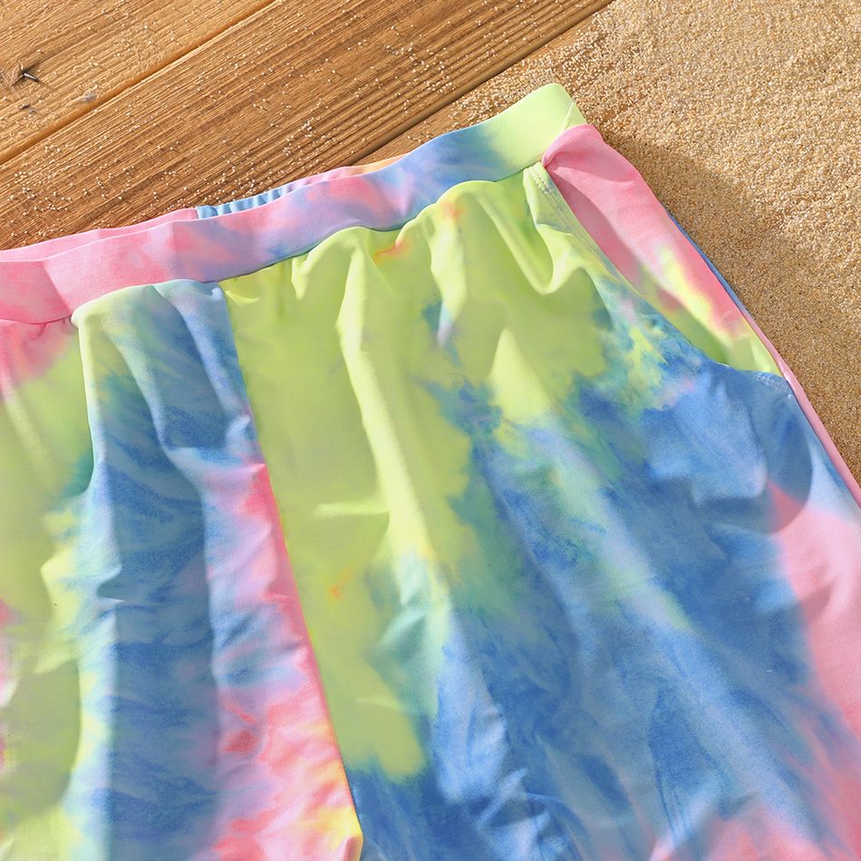 Family Matching Tie Dye V Neck Self-tie Hollow Out Spaghetti Strap One-Piece Swimsuit and Swim Trunks Shorts Multi-color big image 8