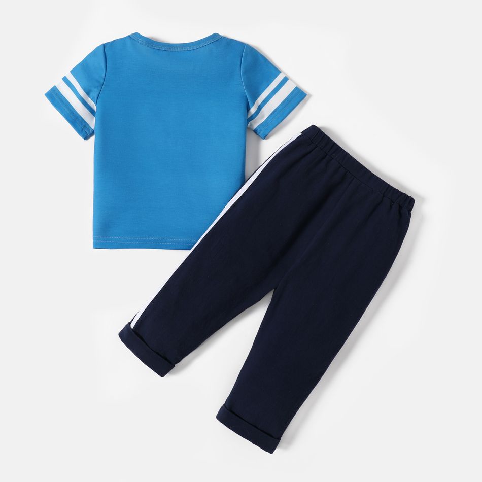 Superman 2pcs Baby Boy 100% Cotton Pants and Short-sleeve Graphic Tee Set Blue big image 2