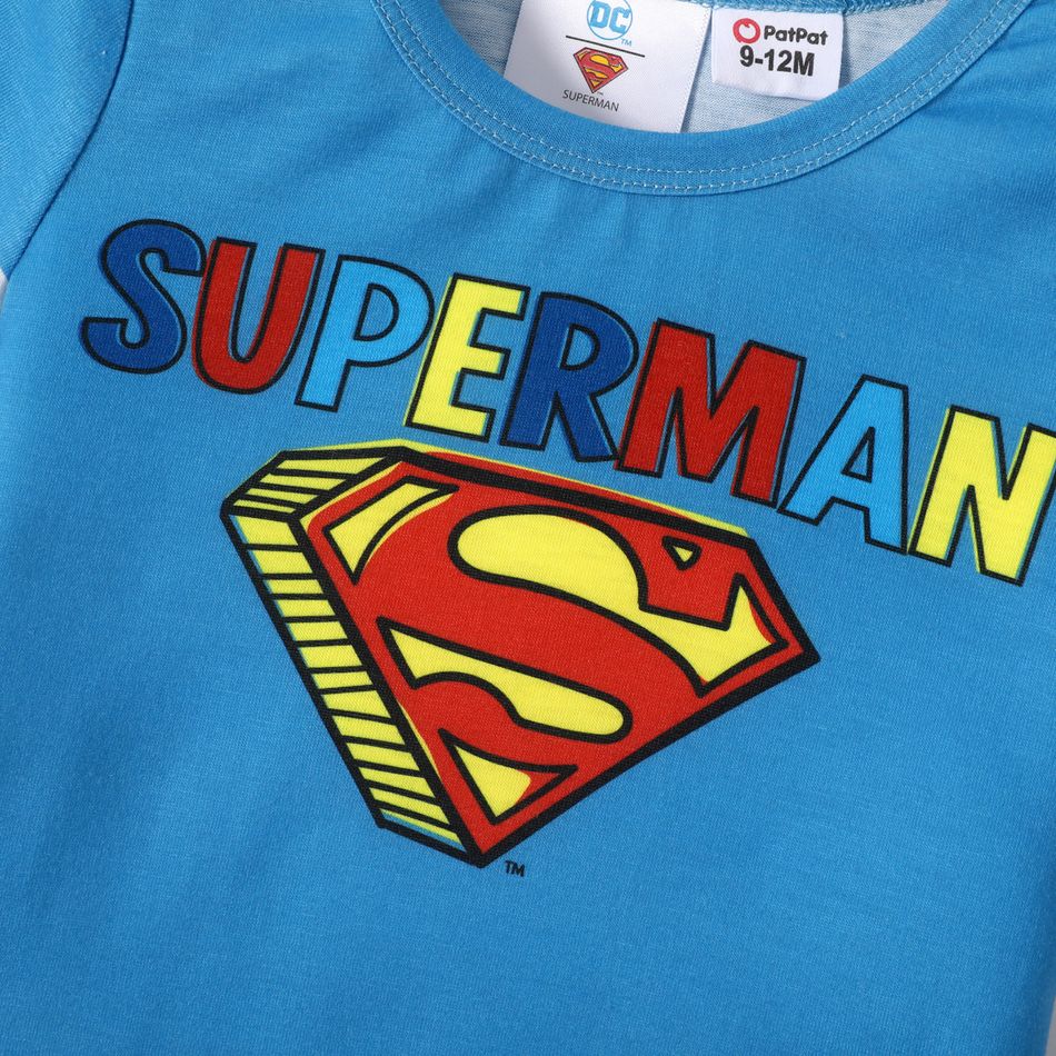 Superman 2pcs Baby Boy 100% Cotton Pants and Short-sleeve Graphic Tee Set Blue big image 3