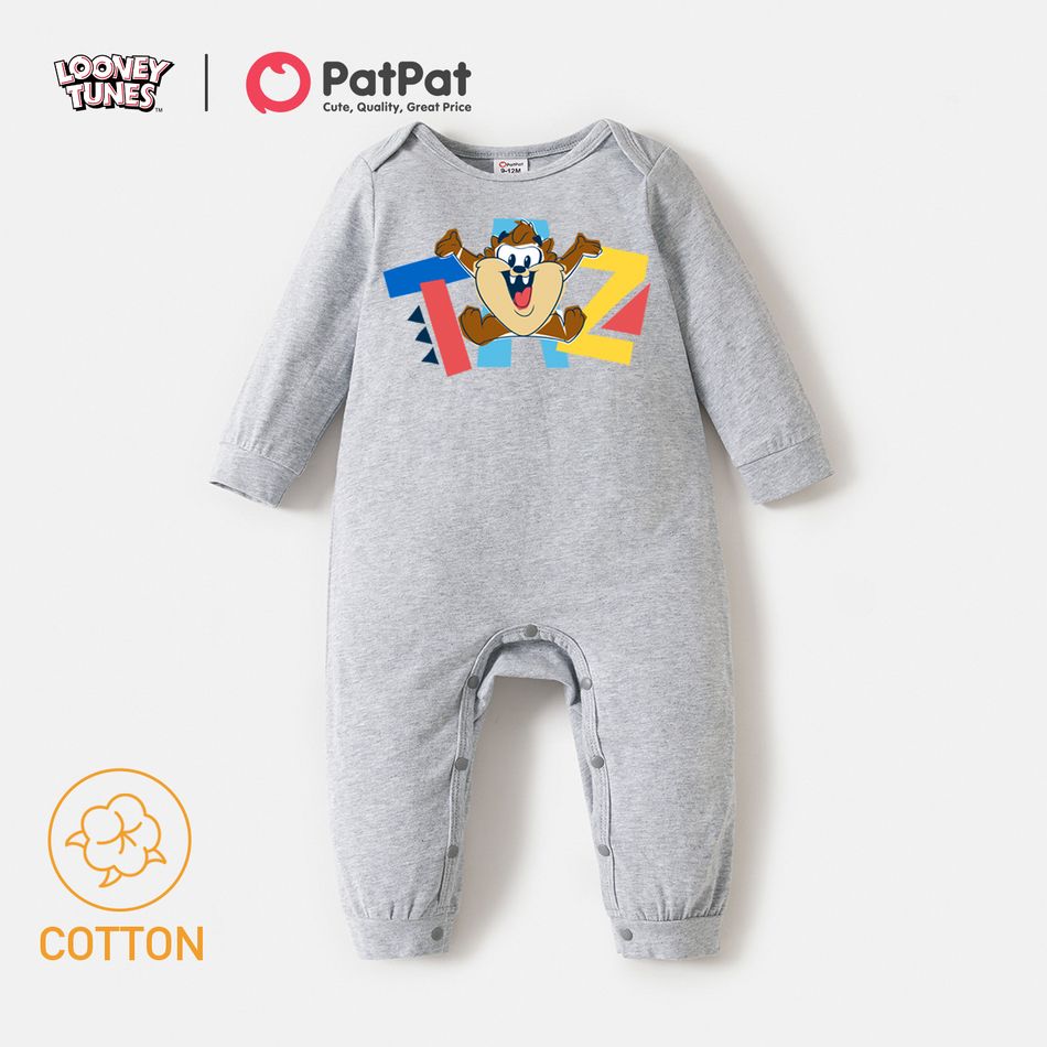 Looney Tunes Baby Boy/Girl 100% Cotton Long-sleeve Graphic Jumpsuit Light Grey
