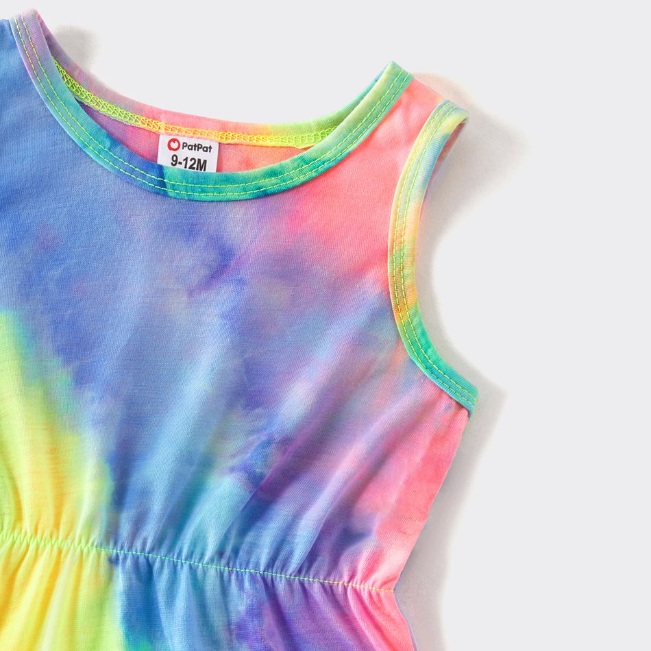Tie Dye Round Neck Sleeveless Bodycon Dress for Mom and Me Electricblue big image 7