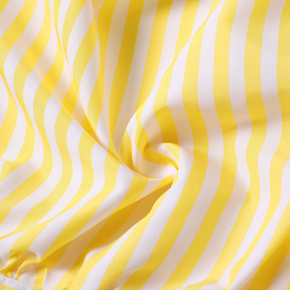 Kid Girl Stripe Button Design Cold Shoulder Short-sleeve Blouse Yellow big image 5