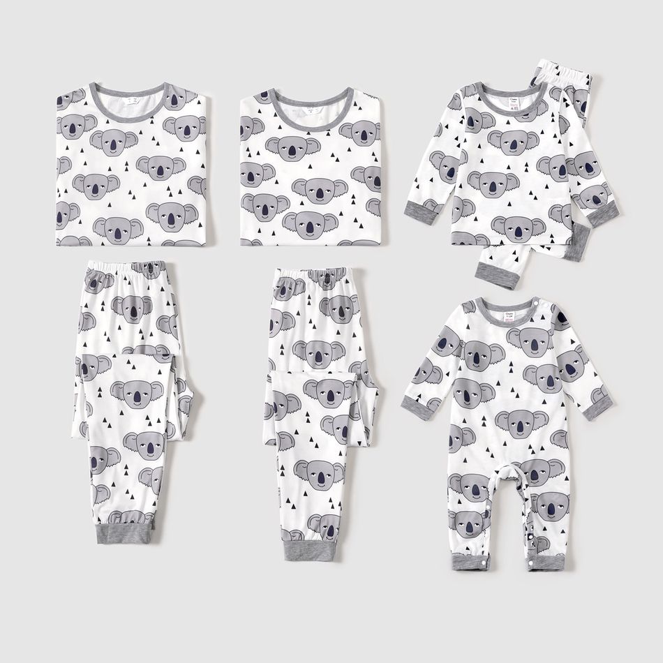 Family Matching All Over Koala Print Long-sleeve Pajamas Sets (Flame Resistant) White big image 1