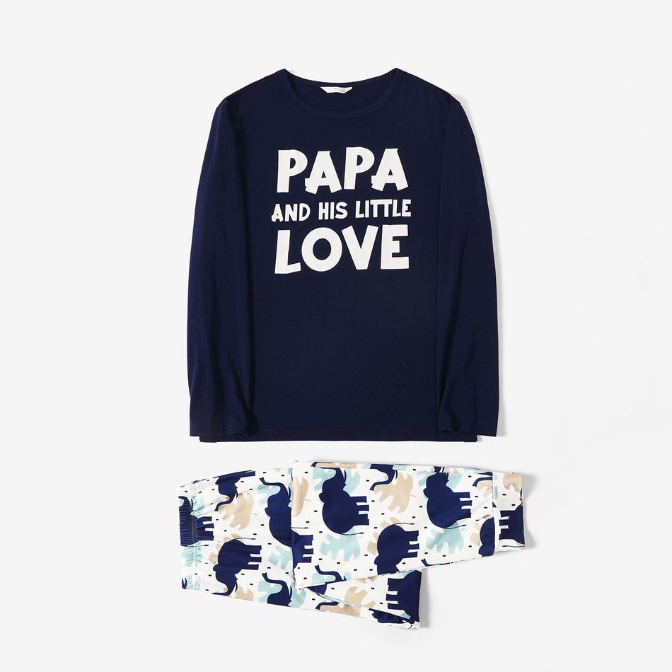 Family Matching Long-sleeve Letter and Elephant Print Pajamas Sets (Flame Resistant) Blue big image 4