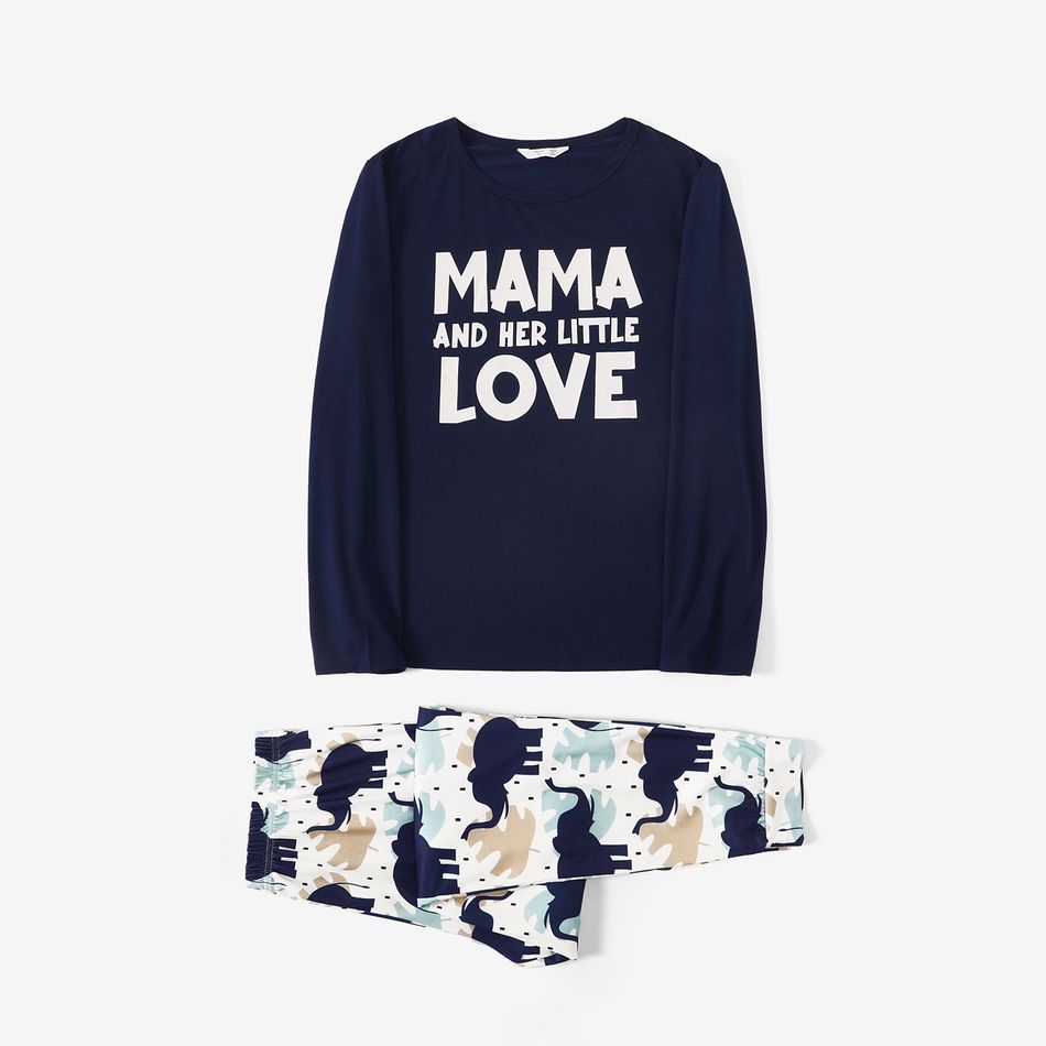 Family Matching Long-sleeve Letter and Elephant Print Pajamas Sets (Flame Resistant) Blue big image 2