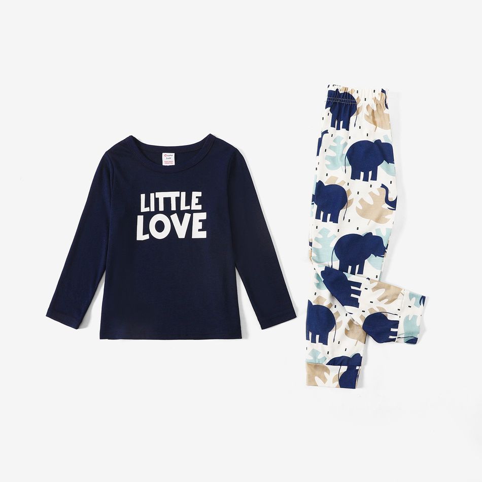 Family Matching Long-sleeve Letter and Elephant Print Pajamas Sets (Flame Resistant) Blue big image 6