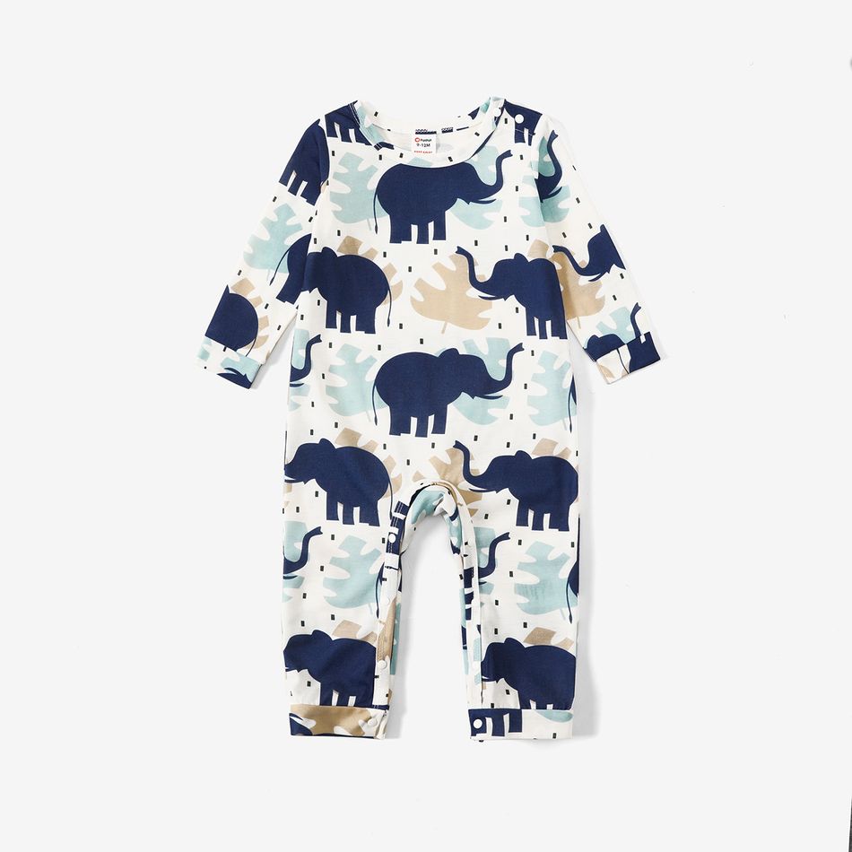 Family Matching Long-sleeve Letter and Elephant Print Pajamas Sets (Flame Resistant) Blue big image 8