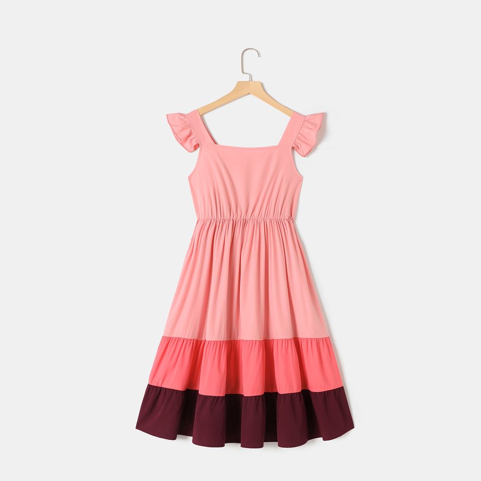 Colorblock Square Neck Flutter-sleeve Tiered Dress for Mom and Me Colorful big image 2