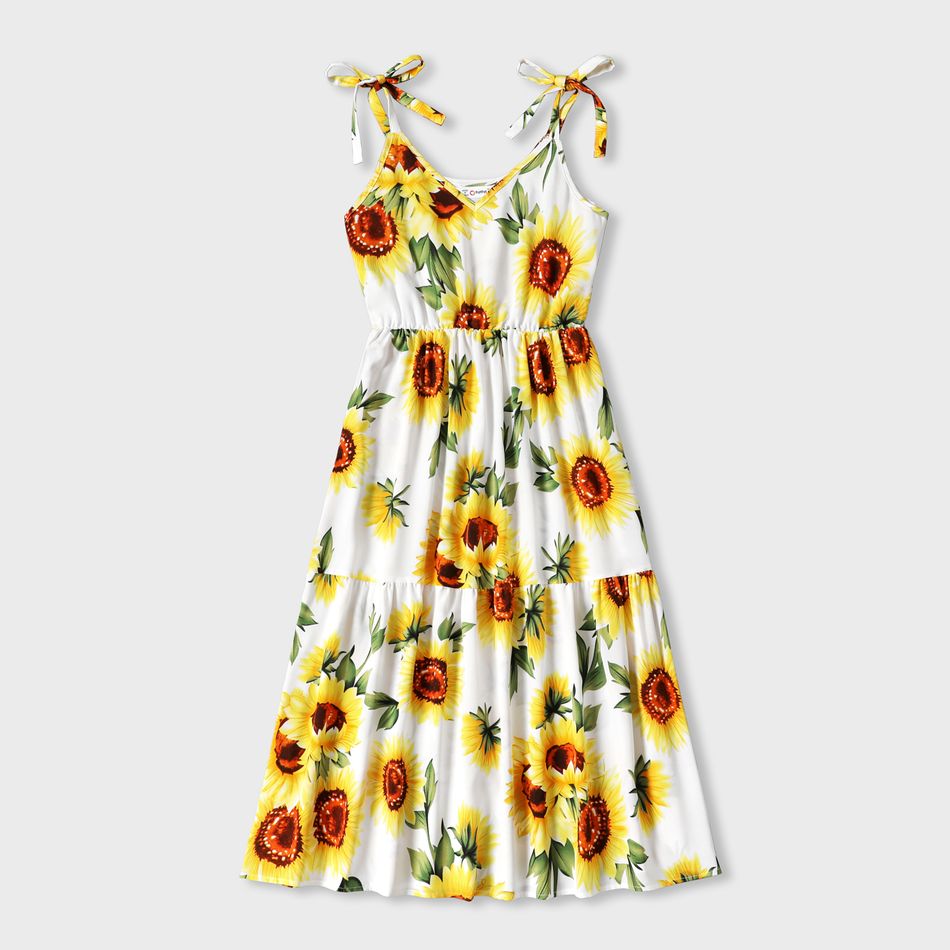 Family Matching All Over Yellow Sunflowers Floral Print Spaghetti Strap Dresses and Short-sleeve Shirts Sets yellowwhite big image 2