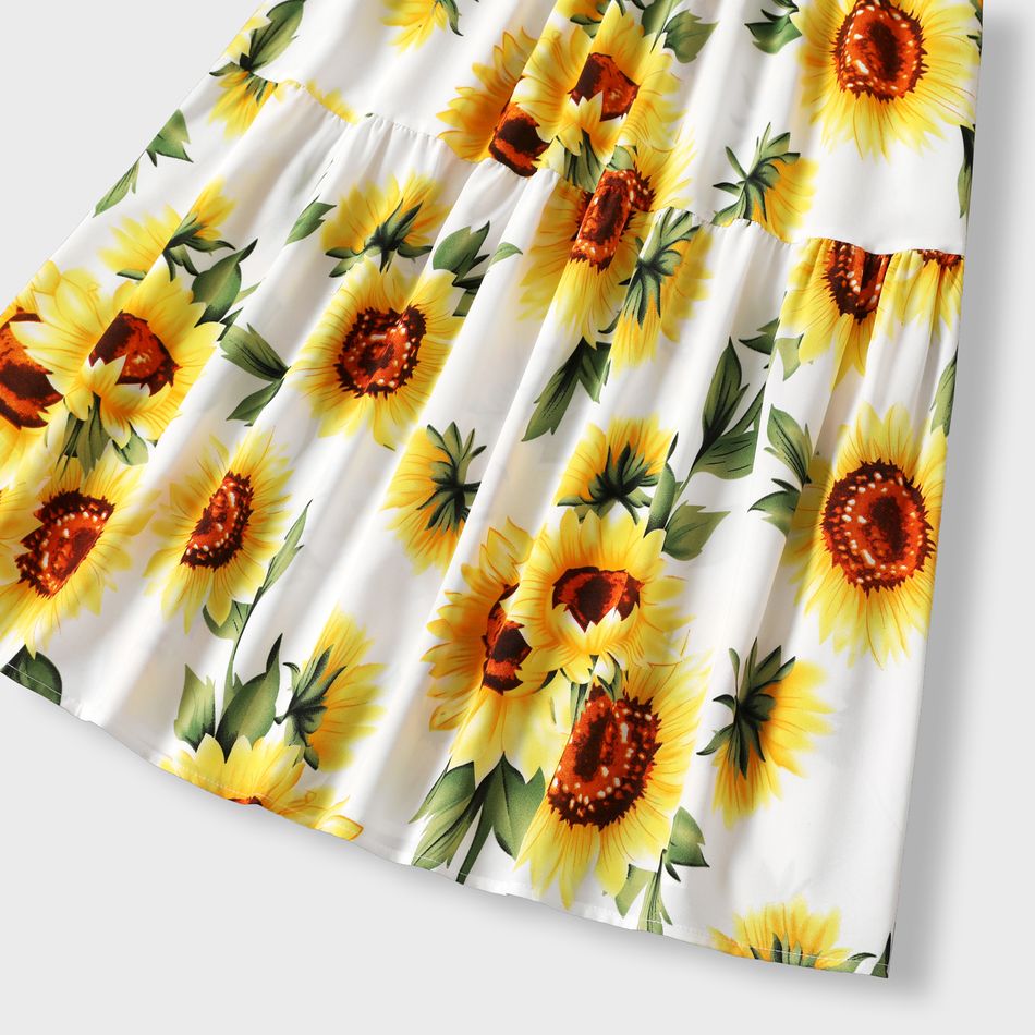 Family Matching All Over Yellow Sunflowers Floral Print Spaghetti Strap Dresses and Short-sleeve Shirts Sets yellowwhite big image 4