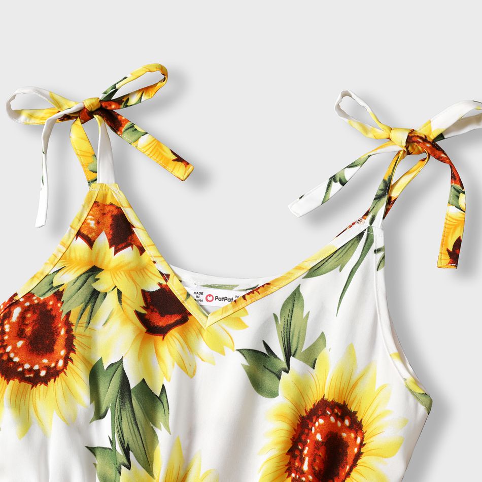 Family Matching All Over Yellow Sunflowers Floral Print Spaghetti Strap Dresses and Short-sleeve Shirts Sets yellowwhite big image 3