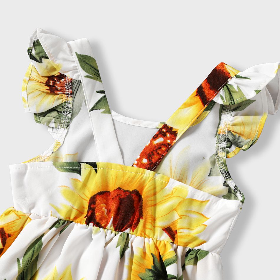 Family Matching All Over Yellow Sunflowers Floral Print Spaghetti Strap Dresses and Short-sleeve Shirts Sets yellowwhite big image 9