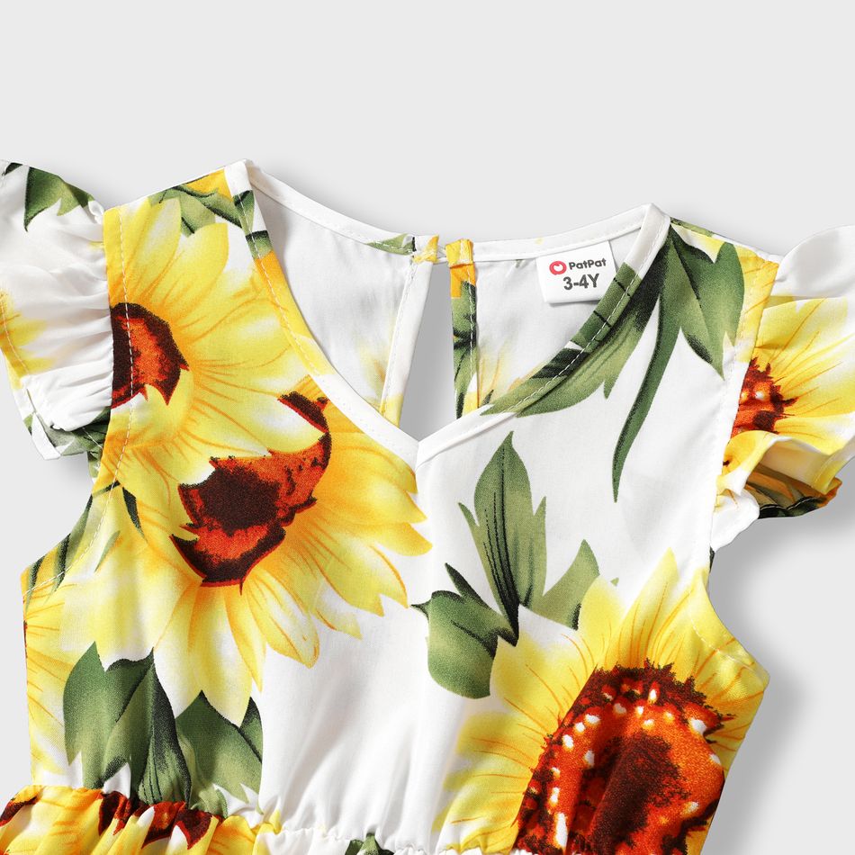 Family Matching All Over Yellow Sunflowers Floral Print Spaghetti Strap Dresses and Short-sleeve Shirts Sets yellowwhite big image 13