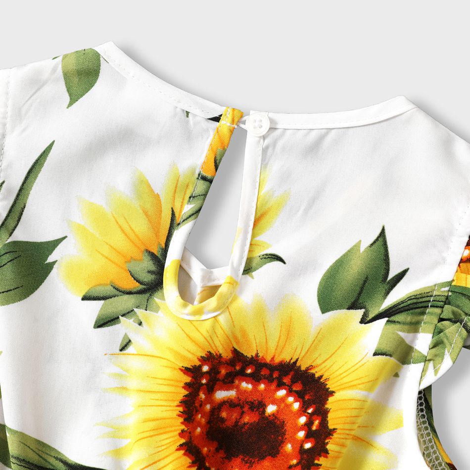 Family Matching All Over Yellow Sunflowers Floral Print Spaghetti Strap Dresses and Short-sleeve Shirts Sets yellowwhite big image 12