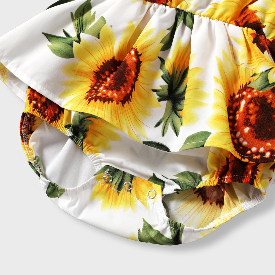 Family Matching All Over Yellow Sunflowers Floral Print Spaghetti Strap Dresses and Short-sleeve Shirts Sets yellowwhite big image 11