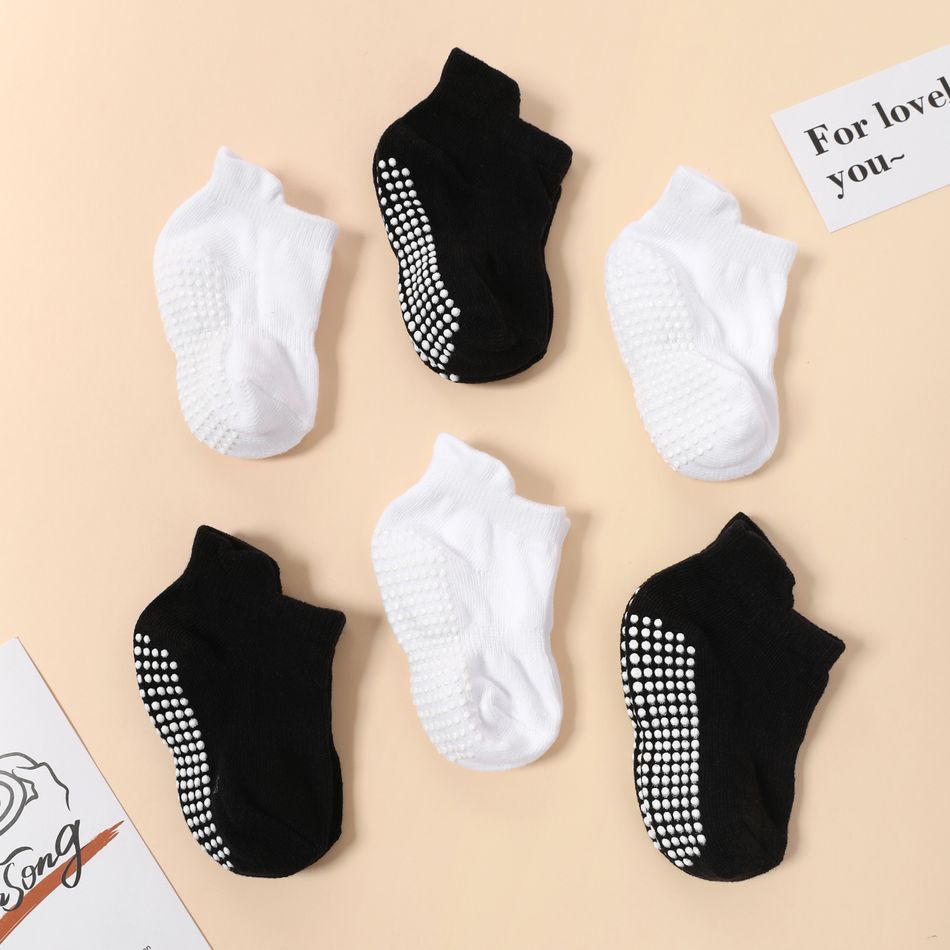 6-pairs Baby Simple Solid Non-slip Glue Grip Socks White big image 2