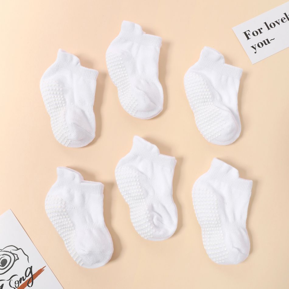6-pairs Baby Simple Solid Non-slip Glue Grip Socks White big image 4
