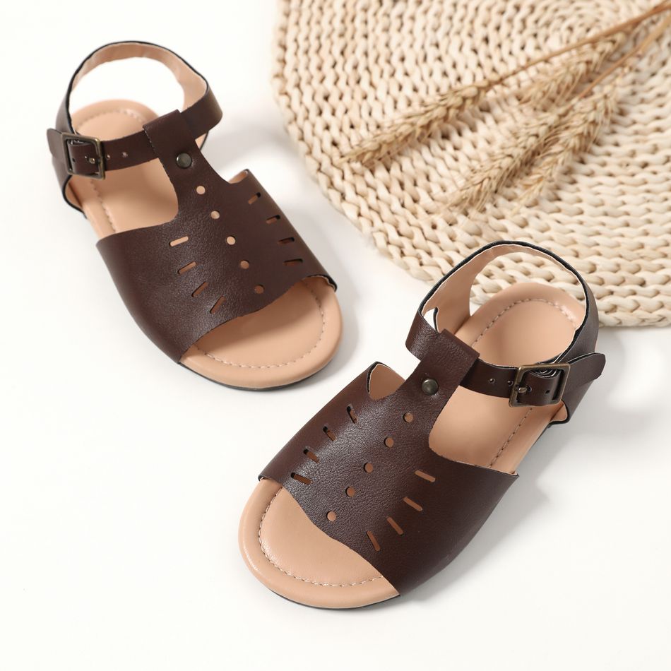 Toddler Open Toe Pure Color Sandals Coffee big image 2