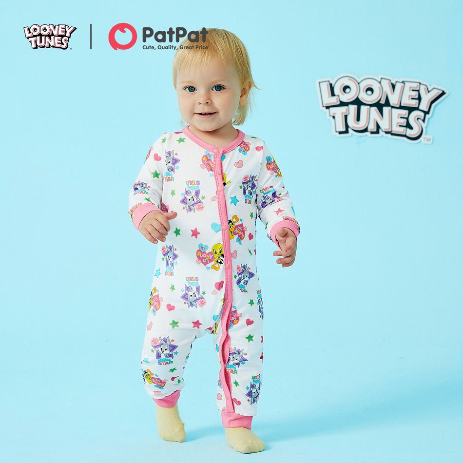 Looney Tunes Baby Boy/Girl Stars and Heart Print  Jumpsuit White big image 9