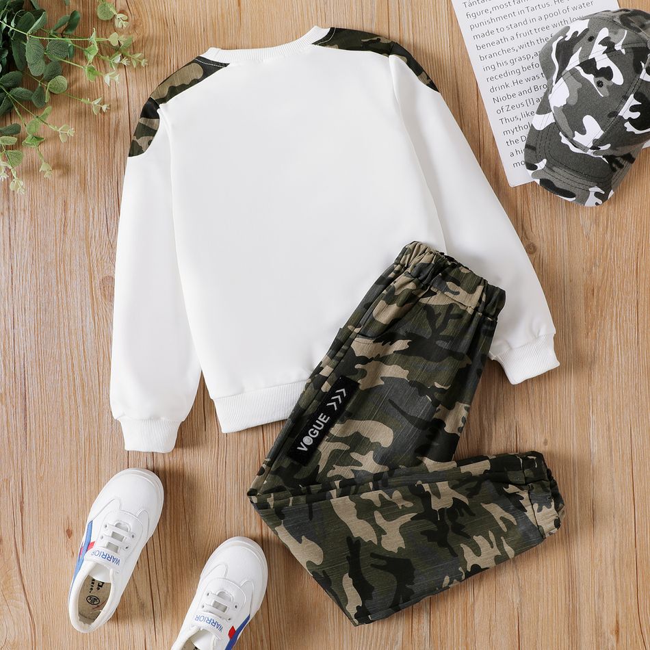 2-piece Kid Boy Camouflage Pocket Sweatshirt and Pants Sets White big image 6