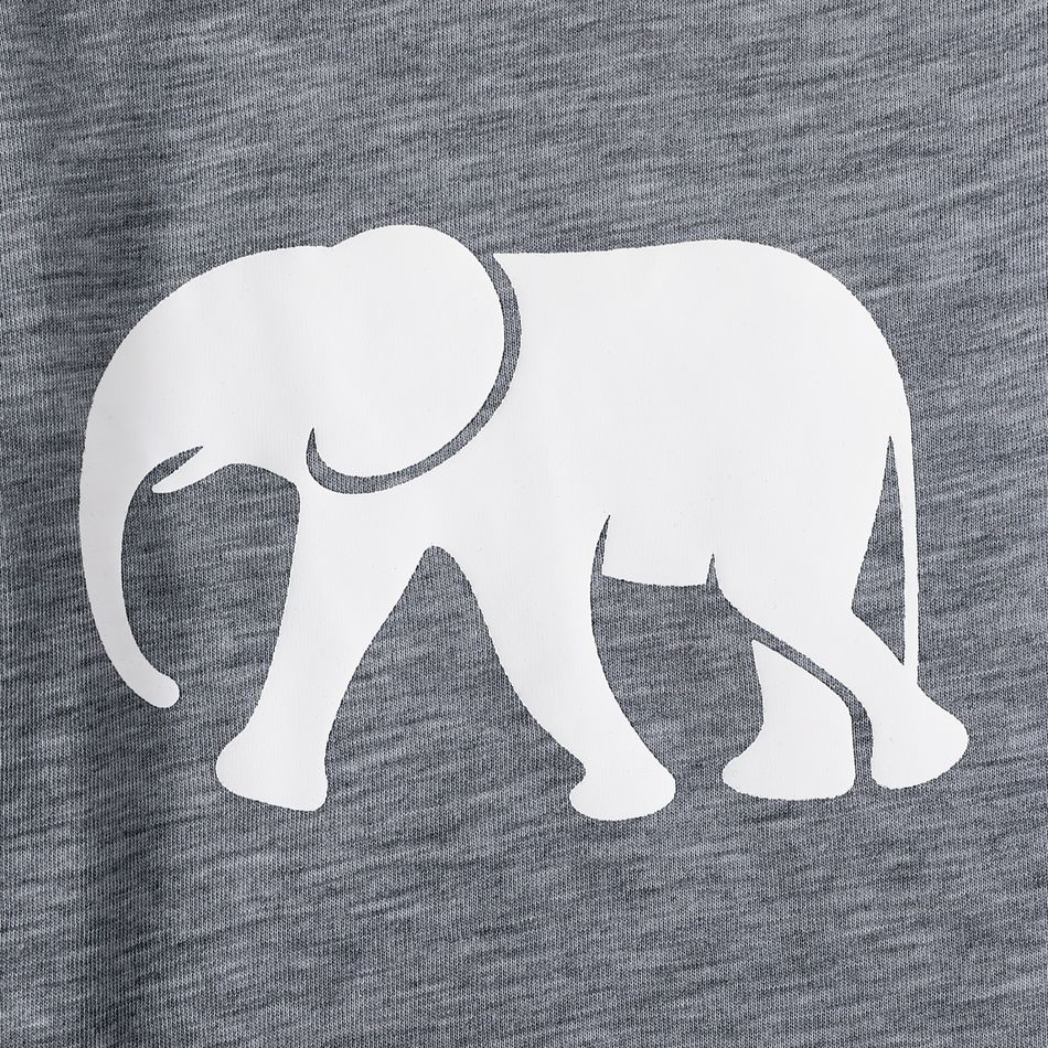 Family Matching Long-sleeve Elephant Print Plaid Pajamas Sets (Flame Resistant) Grey big image 7