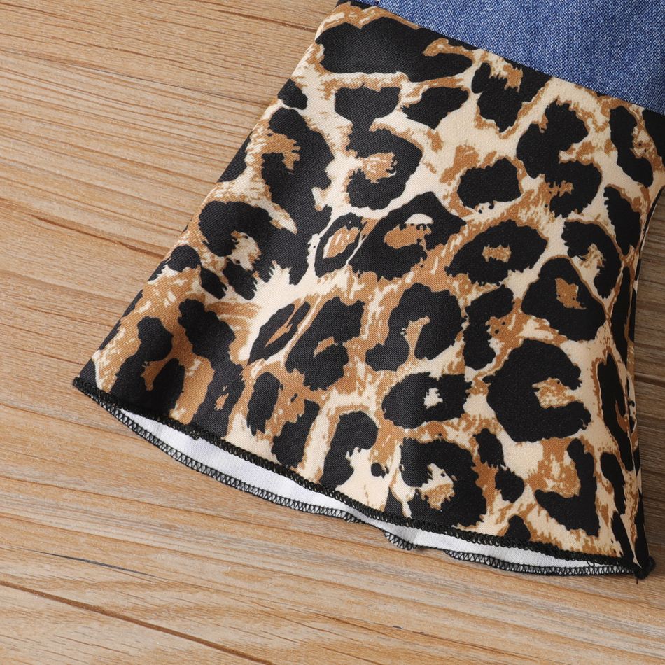 Toddler Girl Leopard Print Splice Ripped Denim Flared Jeans DENIMBLUE big image 3
