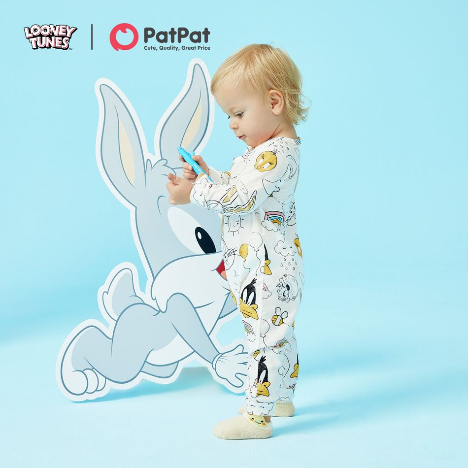 Looney Tunes Baby Girl Stripe Allover Bunny Jumpsuit White big image 7