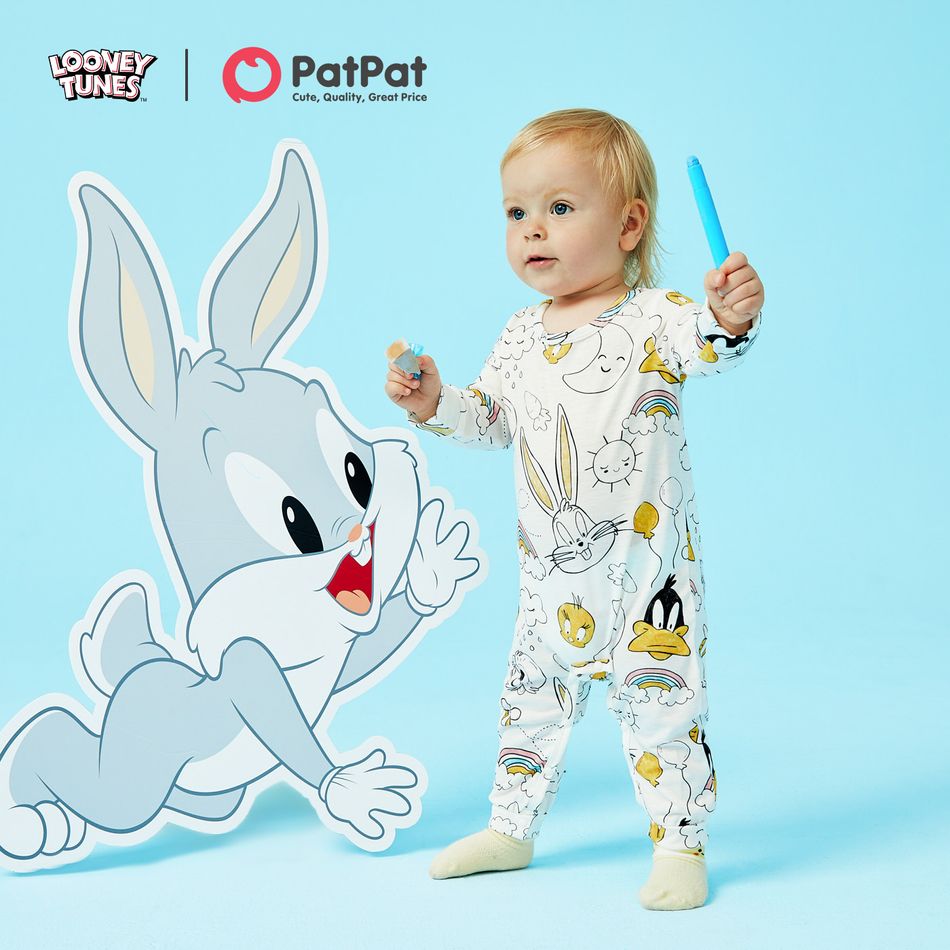 Looney Tunes Baby Girl Stripe Allover Bunny Jumpsuit White big image 8