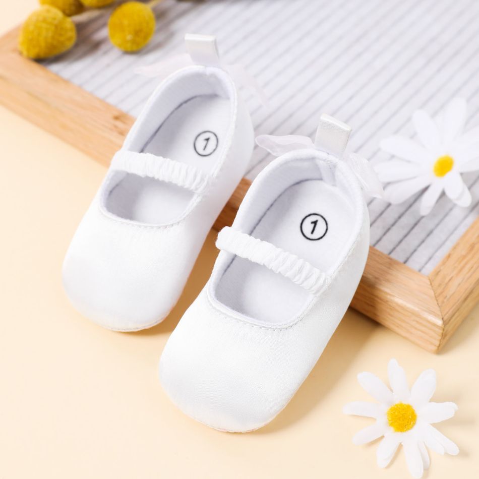 Baby / Toddler Back Bow Decor Elastic Strap White Baptism Shoes White