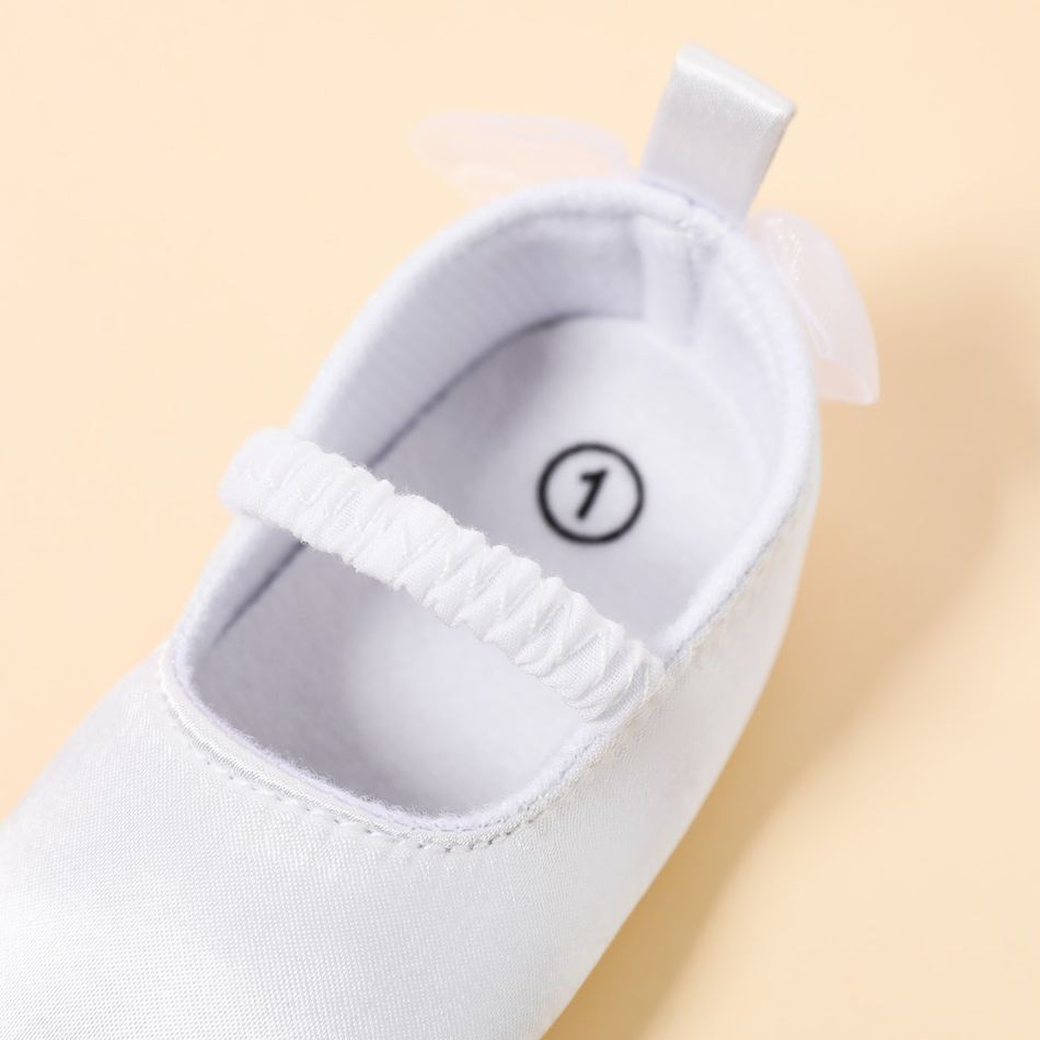 Baby / Toddler Back Bow Decor Elastic Strap White Baptism Shoes White big image 3