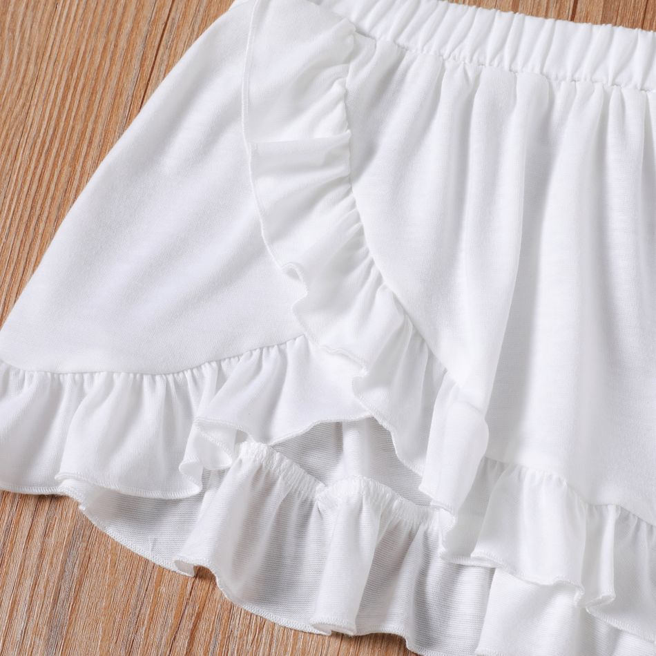 2pcs Toddler Girl Flounce One Shoulder White Tank Top and Ruffled Wrap Skirt Set White big image 3