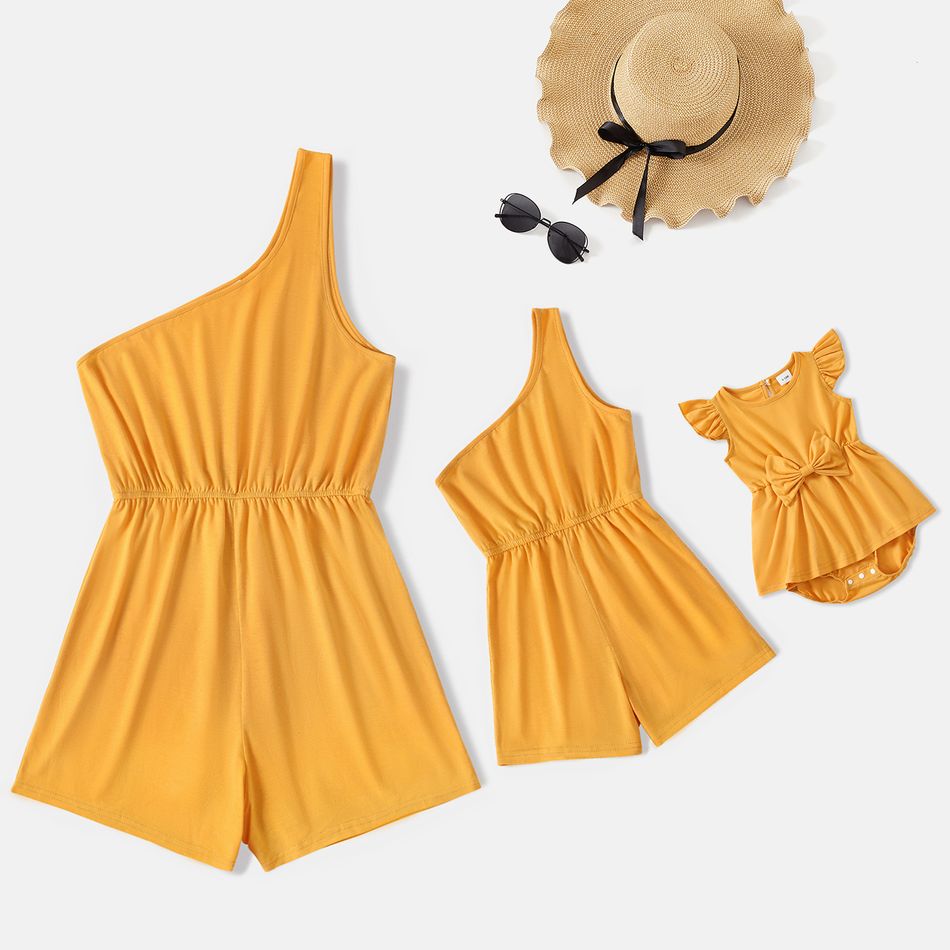 Yellow One Shoulder Sleeveless Romper for Mom and Me Yellow big image 1