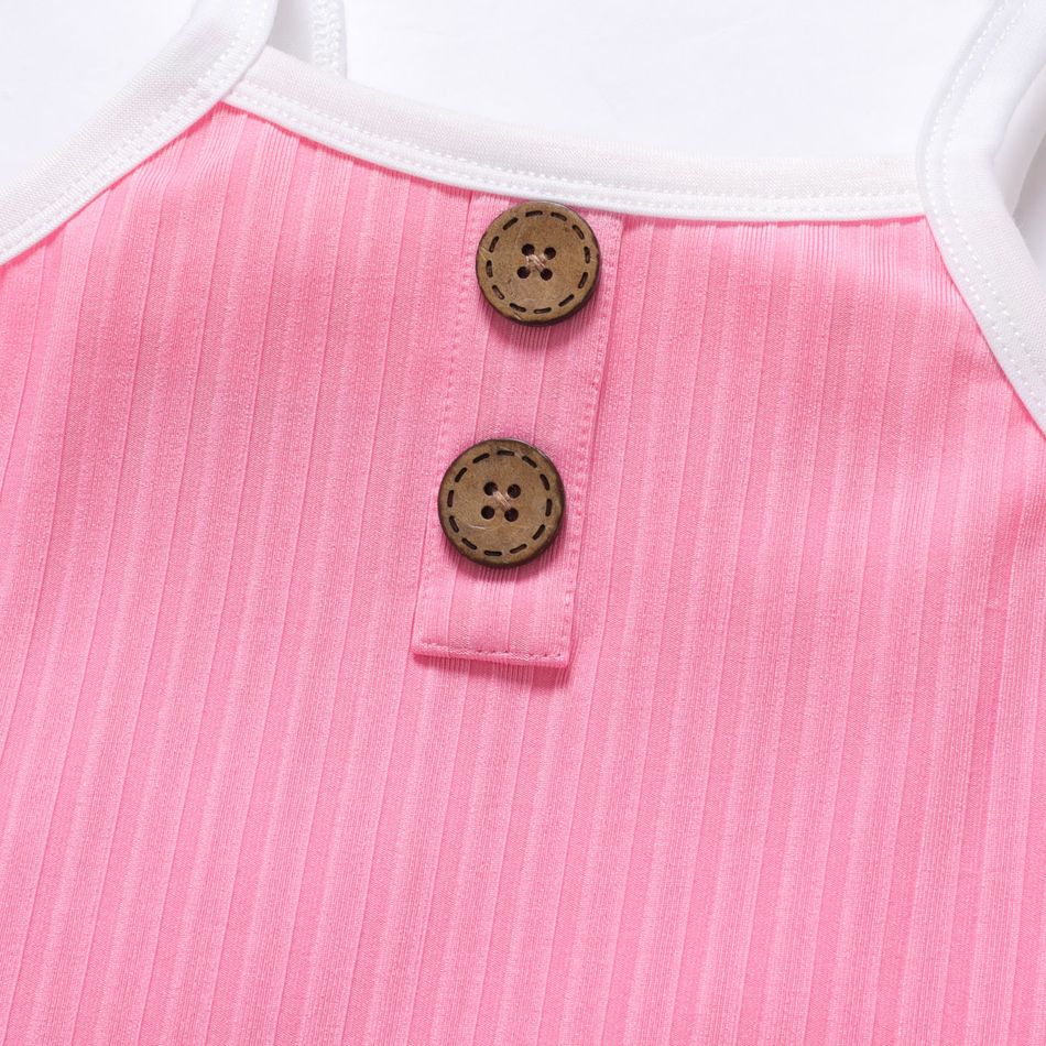 Toddler Girl Button Design Ribbed Cami Dress pink big image 5