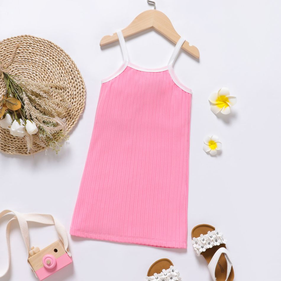 Toddler Girl Button Design Ribbed Cami Dress pink big image 3