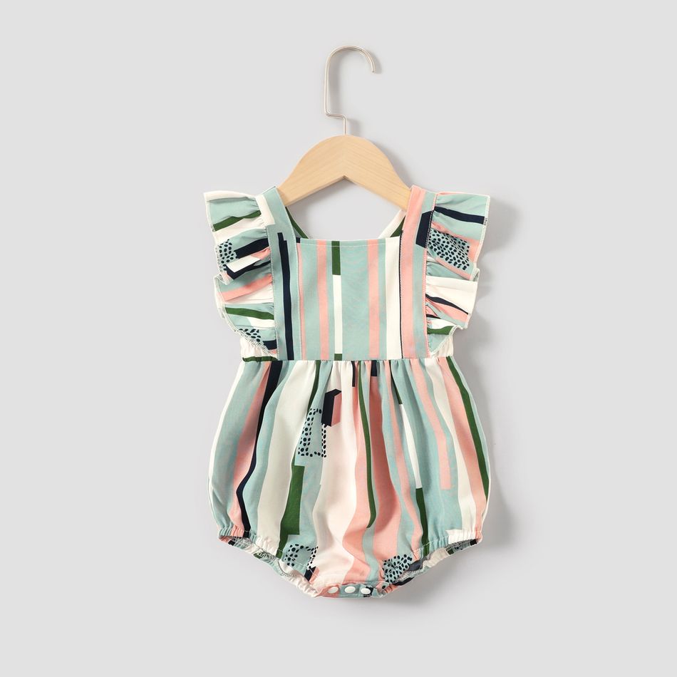 Family Matching Striped V Neck Spaghetti Strap Romper for Mom and Me PinkGreen big image 7