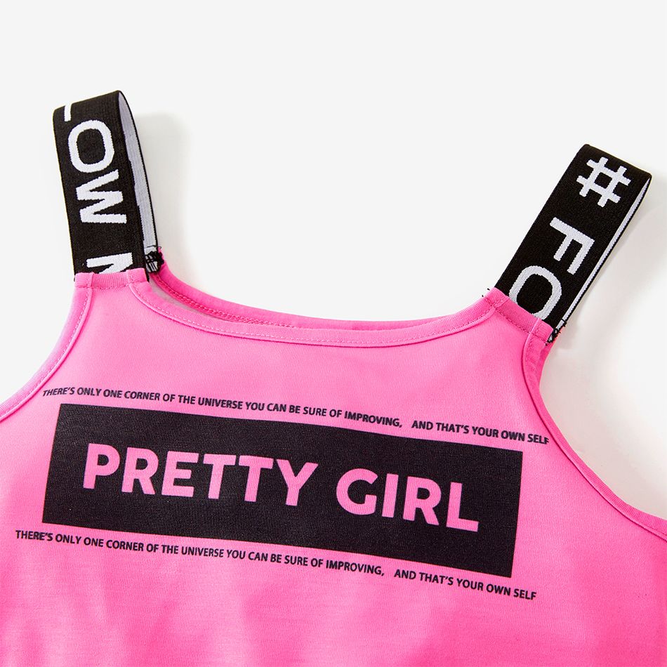 2pcs Kid Girl Letter Print Camisole and Colorblock Shorts Sporty Set Pink big image 3