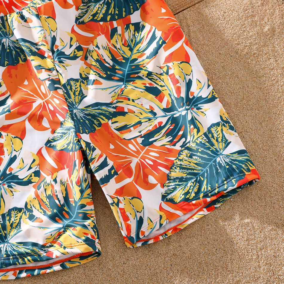 Family Matching Orange and All Over Tropical Plant Print Splicing Ruffle One-Piece Swimsuit and Swim Trunks Shorts Orange big image 13