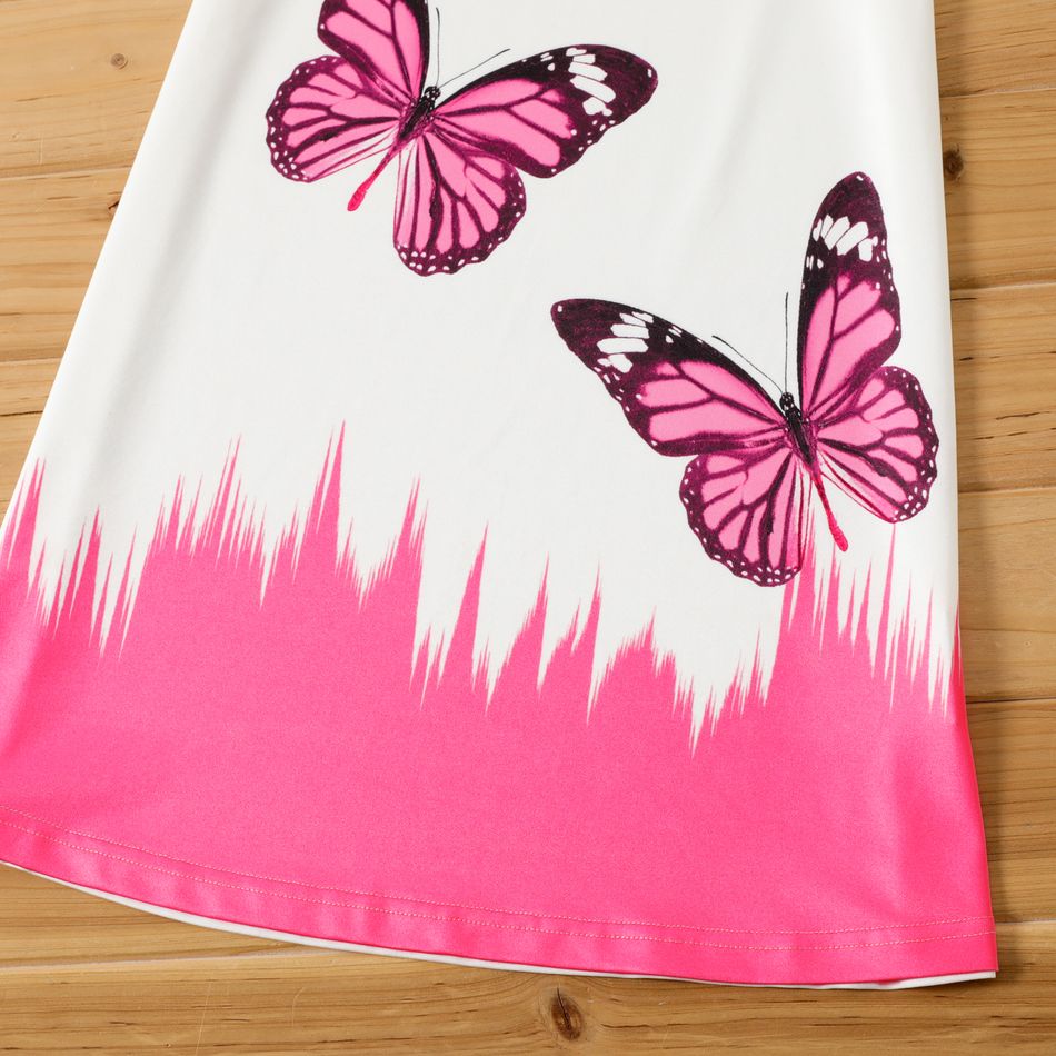 Kid Girl Butterfly Print Colorblock Cold Shoulder Short-sleeve Dress White big image 5