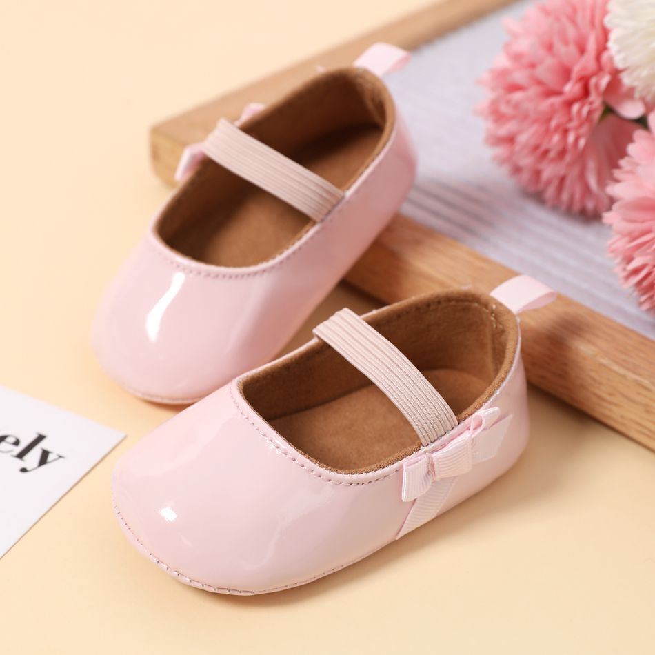 Baby / Toddler Side Bow Decor Elastic Strap Pink Prewalker Shoes Pink big image 2