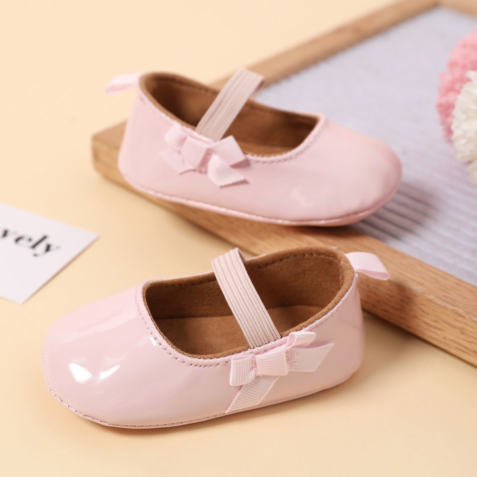Baby / Toddler Side Bow Decor Elastic Strap Pink Prewalker Shoes Pink big image 1
