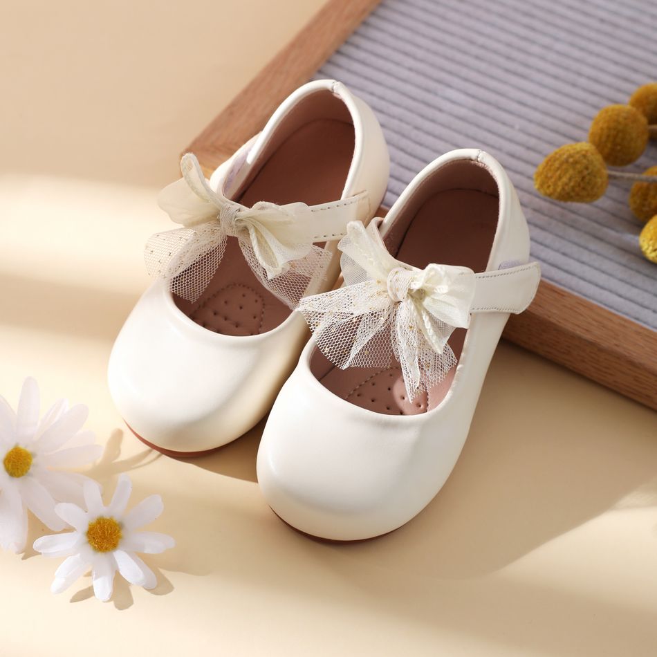 Toddler Lace Bow Decor Flat Mary Jane Shoes Beige
