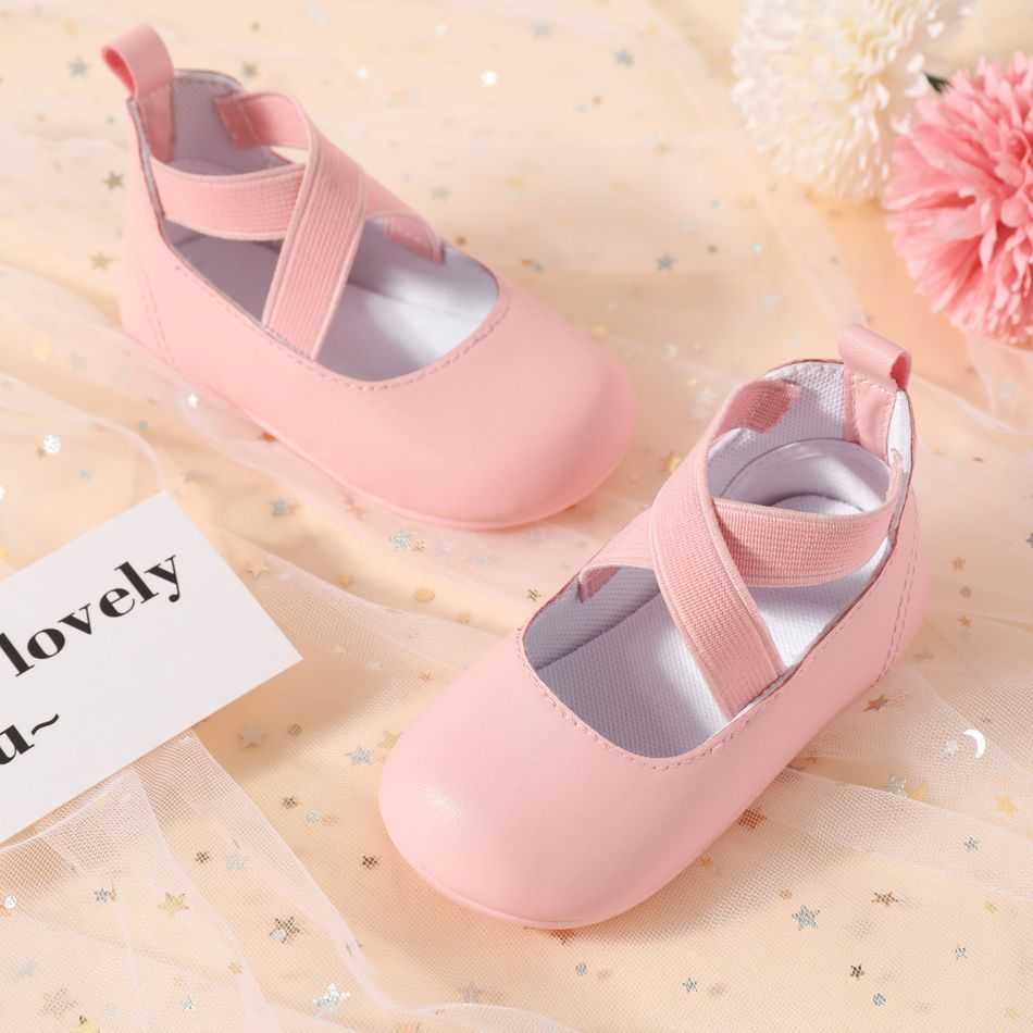 Baby / Toddler Crisscross Elastic Strap Pink Prewalker Shoes Pink big image 2