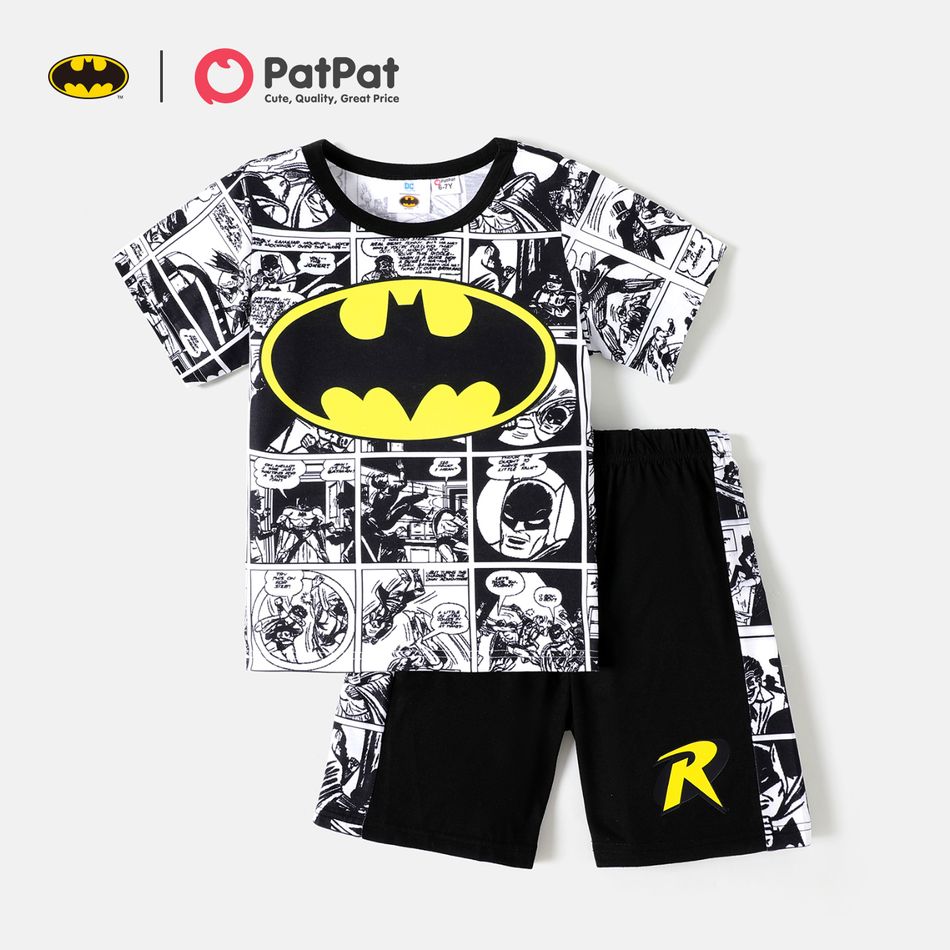 Batman 2pcs Kid Boy Allover Print Short-sleeve Tee and Colorblock Splice Shorts Set Black